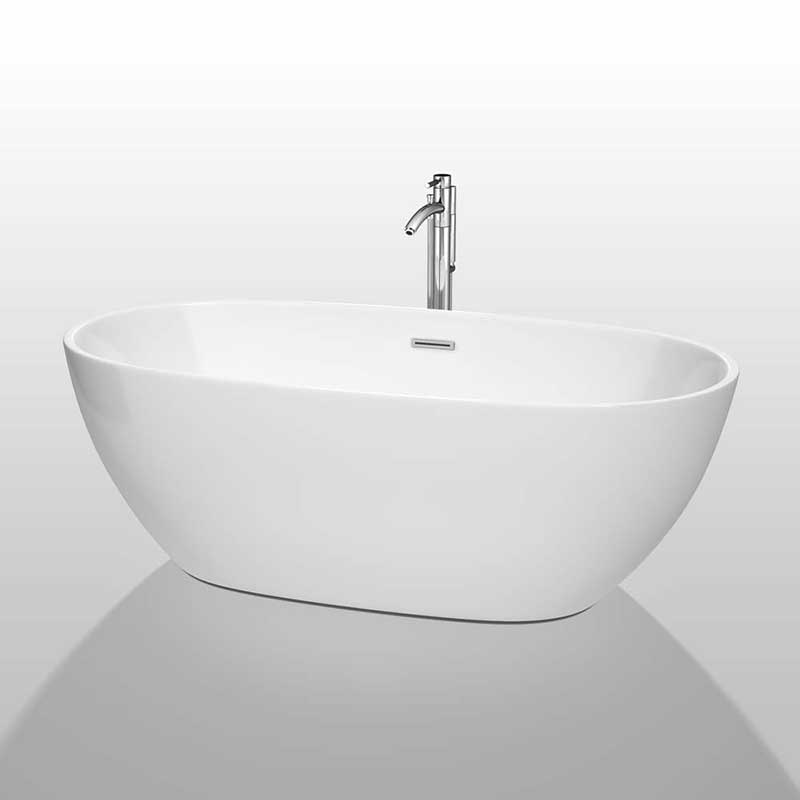 Wyndham Collection Juno 67 inch Freestanding Bathtub in White with Polished Chrome Drain and Overflow Trim and Floor Mounted Faucet 2