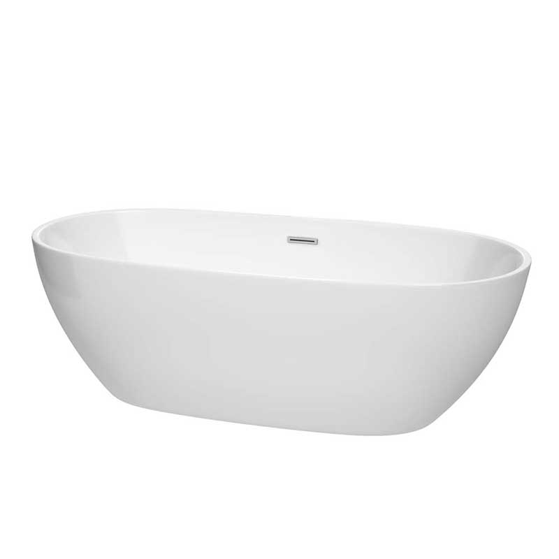Wyndham Collection Juno 71 inch Freestanding Bathtub in White with Polished Chrome Drain and Overflow Trim