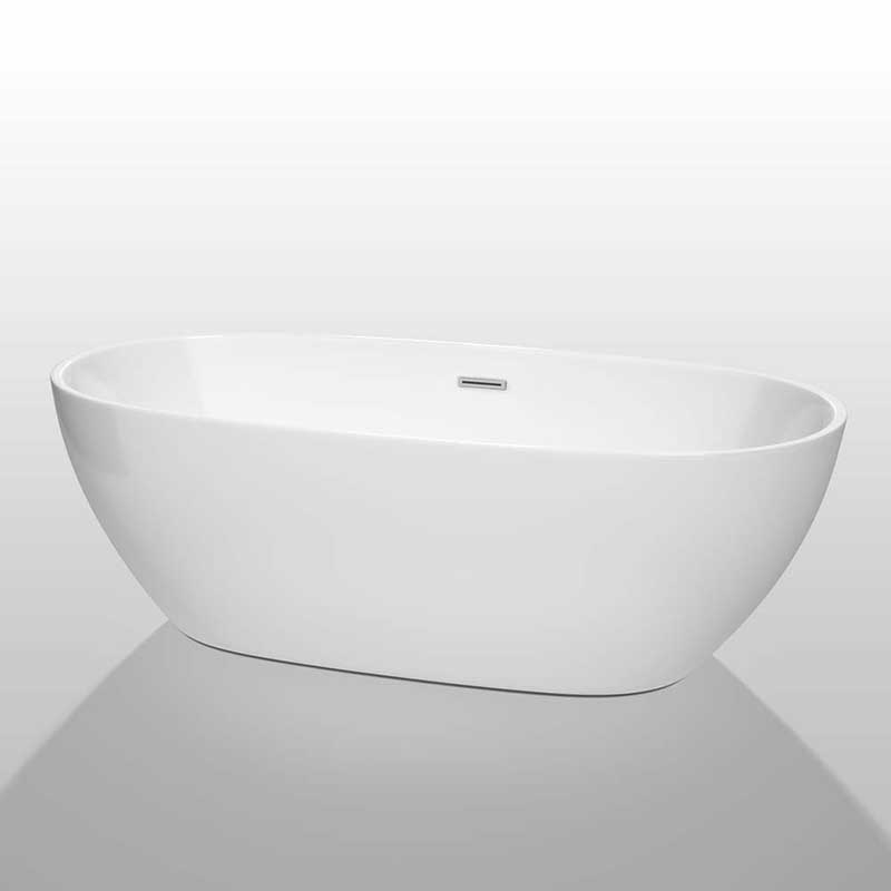 Wyndham Collection Juno 71 inch Freestanding Bathtub in White with Polished Chrome Drain and Overflow Trim 2