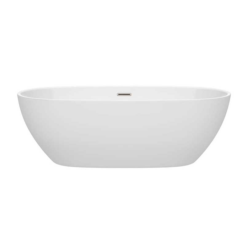 Wyndham Collection Juno 71 inch Freestanding Bathtub in White with Brushed Nickel Drain and Overflow Trim 4