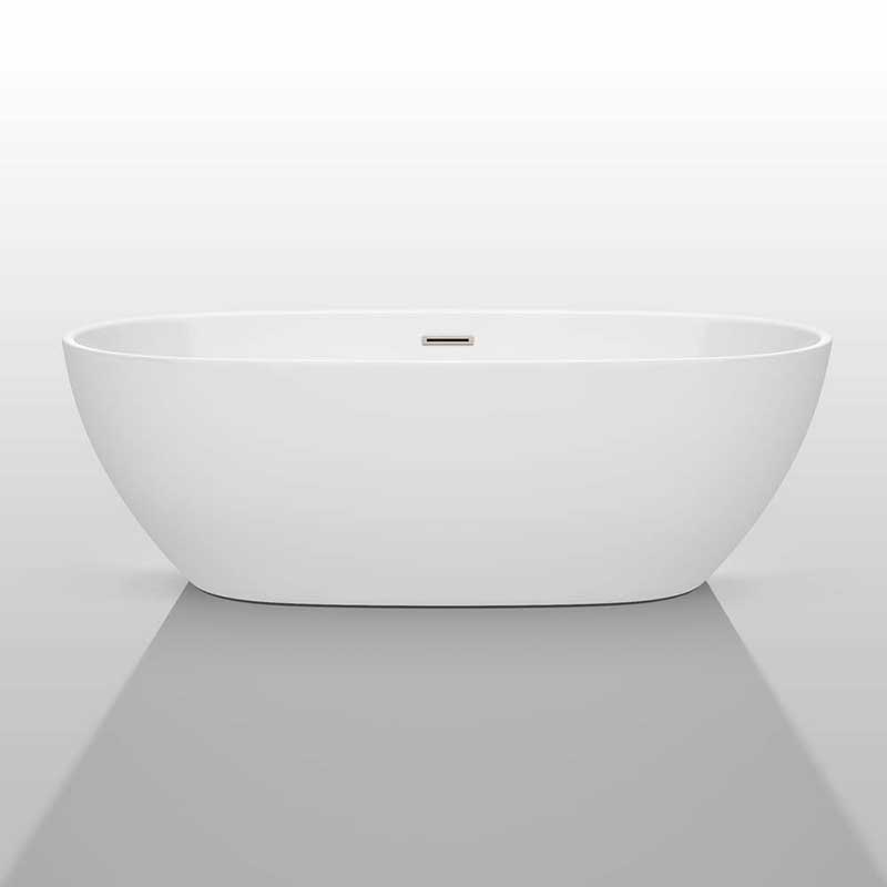 Wyndham Collection Juno 71 inch Freestanding Bathtub in White with Brushed Nickel Drain and Overflow Trim 3