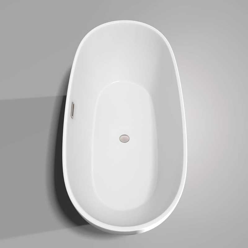 Wyndham Collection Juno 71 inch Freestanding Bathtub in White with Floor Mounted Faucet, Drain and Overflow Trim in Brushed Nickel 5