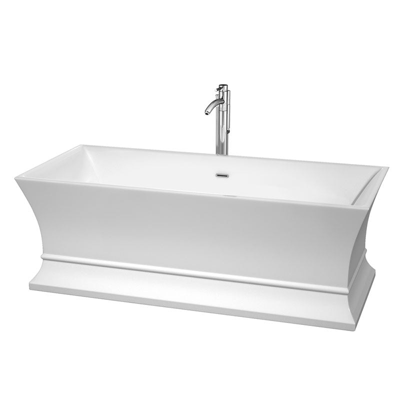 Wyndham Collection Jamie 67 inch Soaking Bathtub in White with Polished Chrome Trim, and Polished Chrome Floor Mounted Faucet