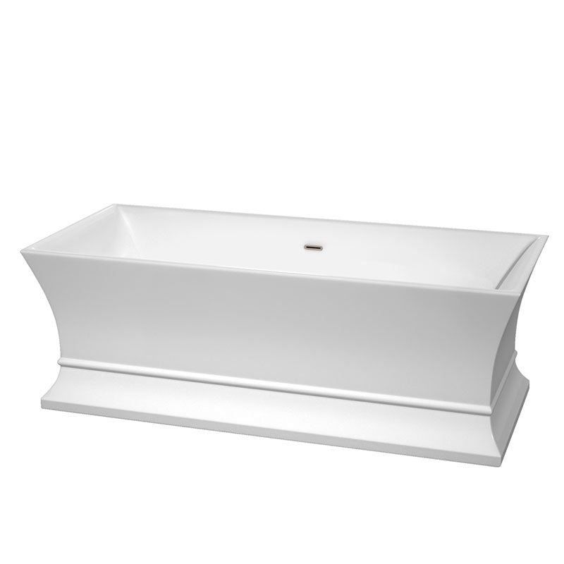 Wyndham Collection Jamie 67 inch Soaking Bathtub in White with Brushed Nickel Trim