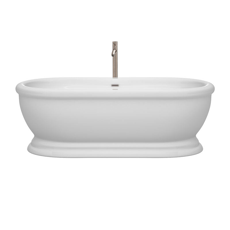 Wyndham Collection Mary 68 inch Soaking Bathtub in White with Brushed Nickel Trim, and Brushed Nickel Floor Mounted Faucet 2
