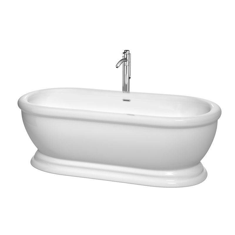 Wyndham Collection Mary 68 inch Soaking Bathtub in White with Polished Chrome Trim, and Polished Chrome Floor Mounted Faucet