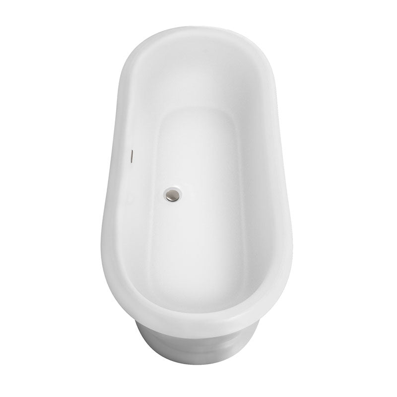 Wyndham Collection Mary 68 inch Soaking Bathtub in White with Brushed Nickel Trim, and Brushed Nickel Floor Mounted Faucet 3