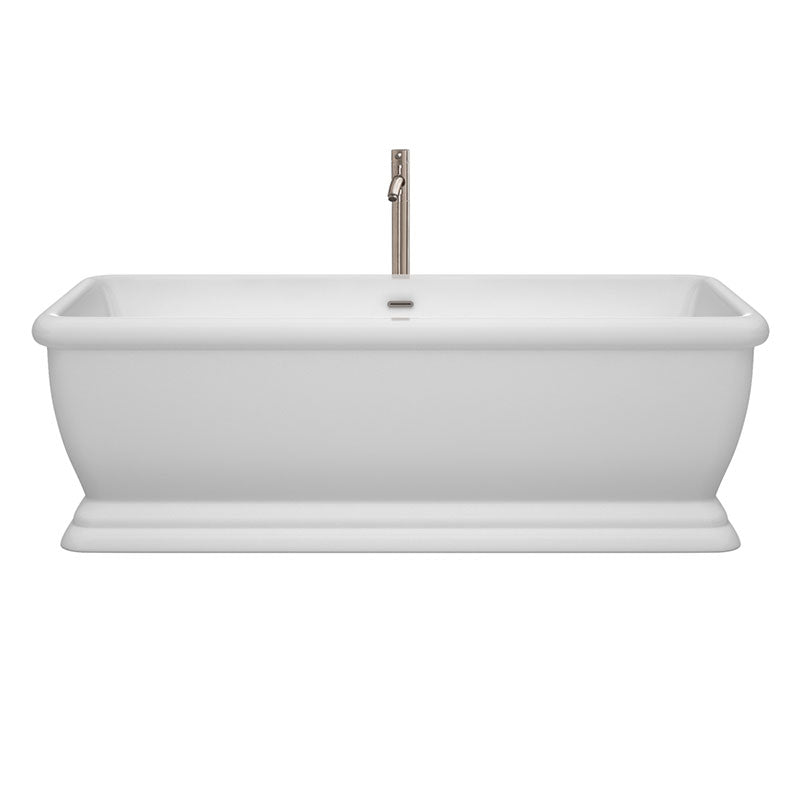 Wyndham Collection Candace 68 inch Soaking Bathtub in White with Brushed Nickel Trim, and Brushed Nickel Floor Mounted Faucet 2