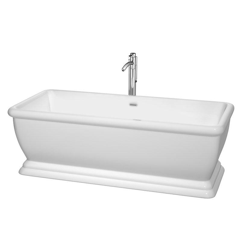 Wyndham Collection Candace 68 inch Soaking Bathtub in White with Polished Chrome Trim, and Polished Chrome Floor Mounted Faucet