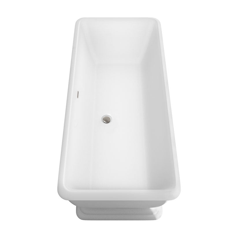 Wyndham Collection Candace 68 inch Soaking Bathtub in White with Brushed Nickel Trim, and Brushed Nickel Floor Mounted Faucet 3