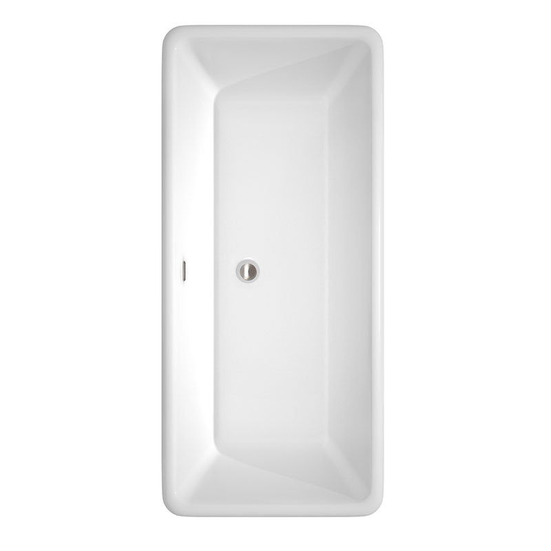 Wyndham Collection Candace 68 inch Soaking Bathtub in White with Brushed Nickel Trim, and Brushed Nickel Floor Mounted Faucet 4
