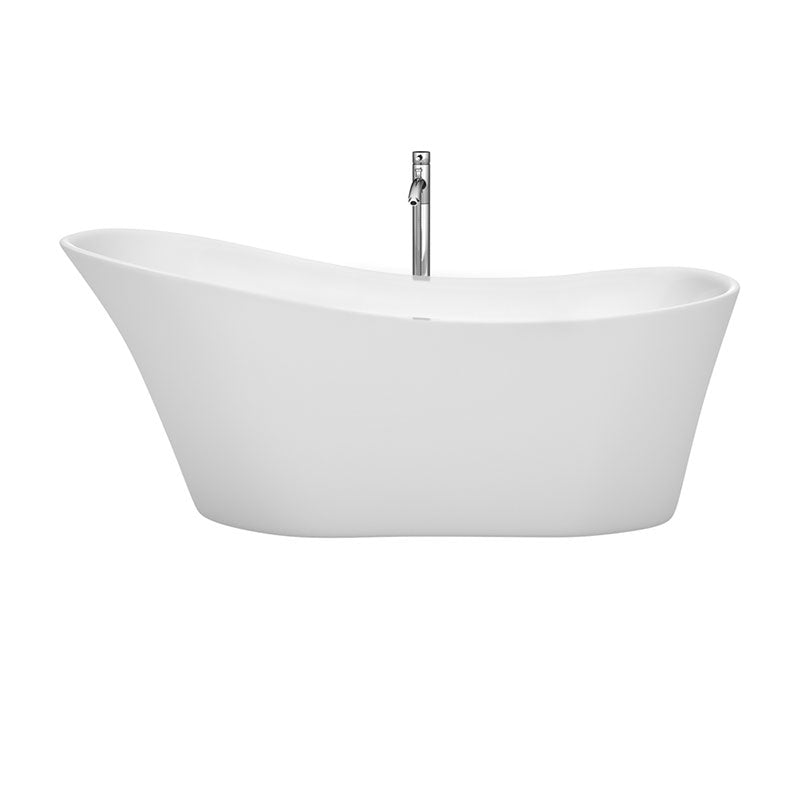 Wyndham Collection Janice 67 inch Soaking Bathtub in White with Polished Chrome Trim, and Polished Chrome Floor Mounted Faucet 2