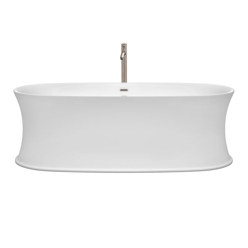 Wyndham Collection Kara 71 inch Soaking Bathtub in White with Brushed Nickel Trim, and Brushed Nickel Floor Mounted Faucet 2
