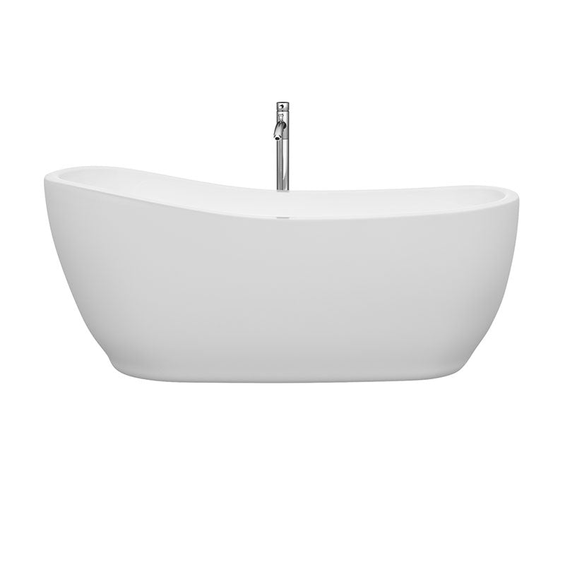 Wyndham Collection Margaret 66 inch Soaking Bathtub in White with Polished Chrome Trim, and Polished Chrome Floor Mounted Faucet 2