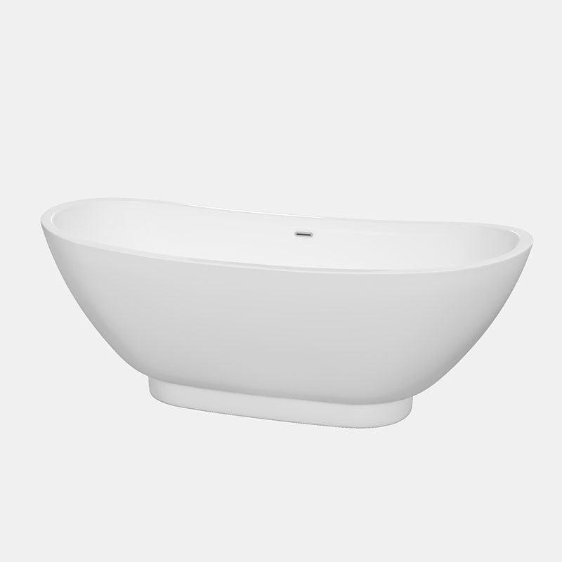Wyndham Collection Clara 69 inch Soaking Bathtub in White with Polished Chrome Trim
