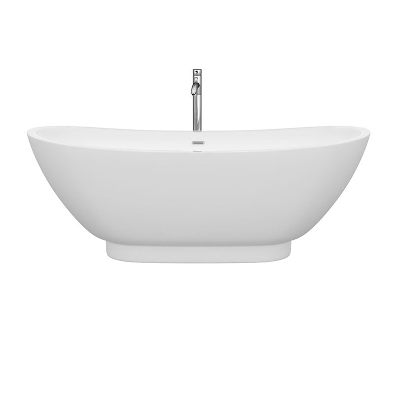 Wyndham Collection Clara 69 inch Soaking Bathtub in White with Polished Chrome Trim, and Polished Chrome Floor Mounted Faucet 2