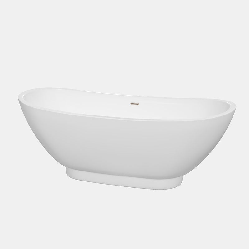 Wyndham Collection Clara 69 inch Soaking Bathtub in White with Brushed Nickel Trim