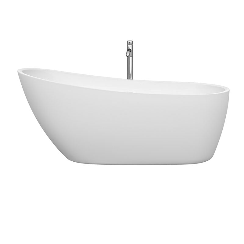 Wyndham Collection Florence 68 inch Soaking Bathtub in White with Polished Chrome Trim, and Polished Chrome Floor Mounted Faucet 2
