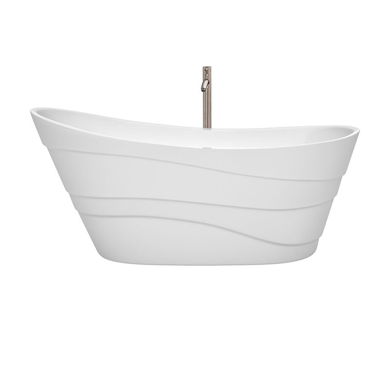 Wyndham Collection Kari 67 inch Soaking Bathtub in White with Brushed Nickel Trim, and Brushed Nickel Floor Mounted Faucet 2