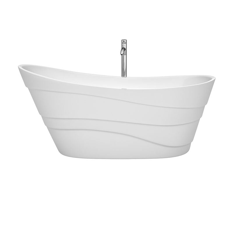 Wyndham Collection Kari 67 inch Soaking Bathtub in White with Polished Chrome Trim, and Polished Chrome Floor Mounted Faucet 2