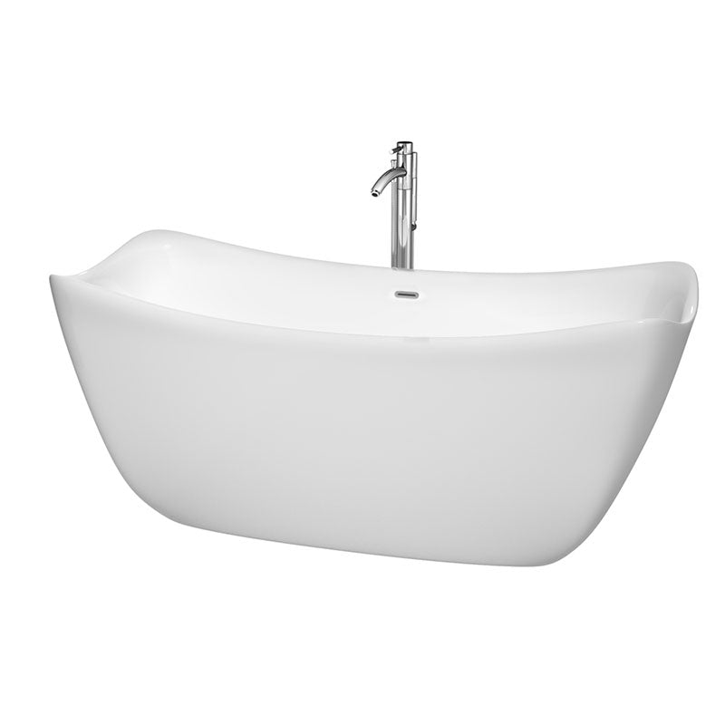 Wyndham Collection Donna 67 inch Soaking Bathtub in White with Polished Chrome Trim, and Polished Chrome Floor Mounted Faucet