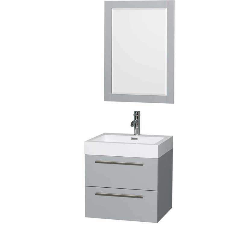 Axa 24" Single Bathroom Vanity in Dove Gray, Acrylic Resin Countertop, Integrated Sink and 24" Mirror
