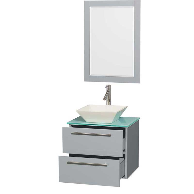 Amare 24" Single Bathroom Vanity in Dove Gray, Green Glass Countertop, Pyra Bone Porcelain Sink and 24" Mirror 2