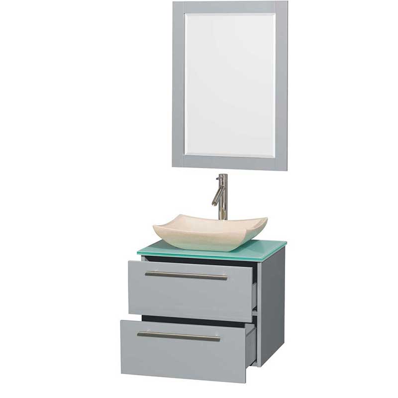 Amare 24" Single Bathroom Vanity in Dove Gray, Green Glass Countertop, Avalon Ivory Marble Sink and 24" Mirror 2