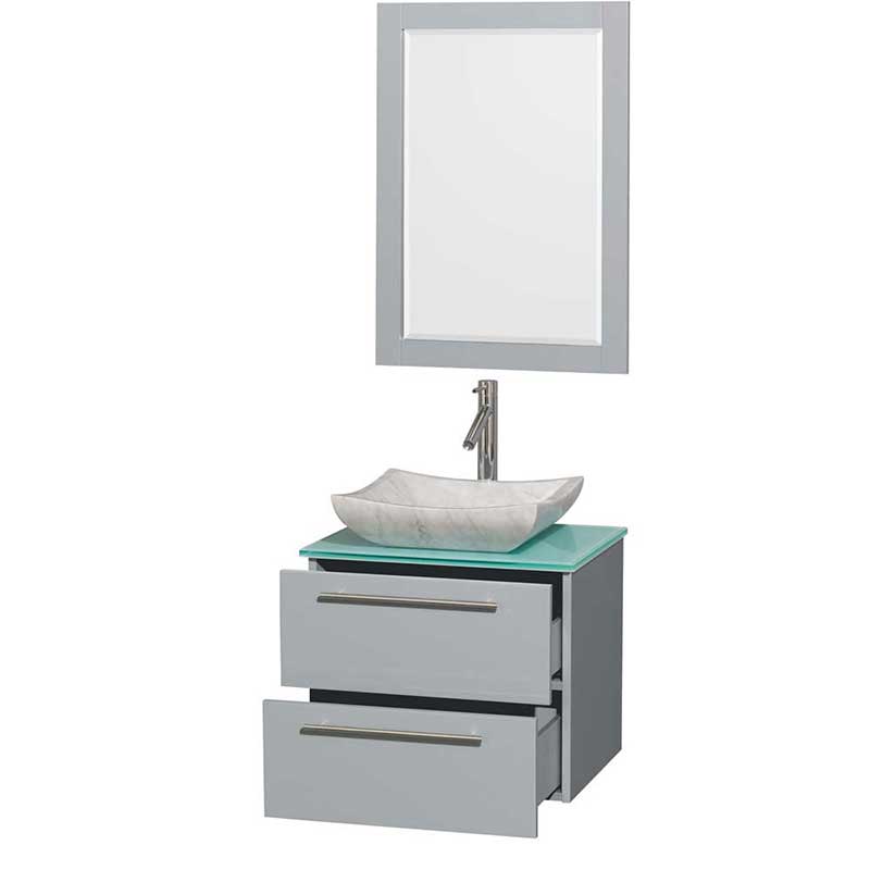 Amare 24" Single Bathroom Vanity in Dove Gray, Green Glass Countertop, Avalon White Carrera Marble Sink and 24" Mirror 2