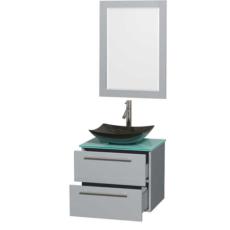 Amare 24" Single Bathroom Vanity in Dove Gray, Green Glass Countertop, Arista Black Granite Sink and 24" Mirror 2