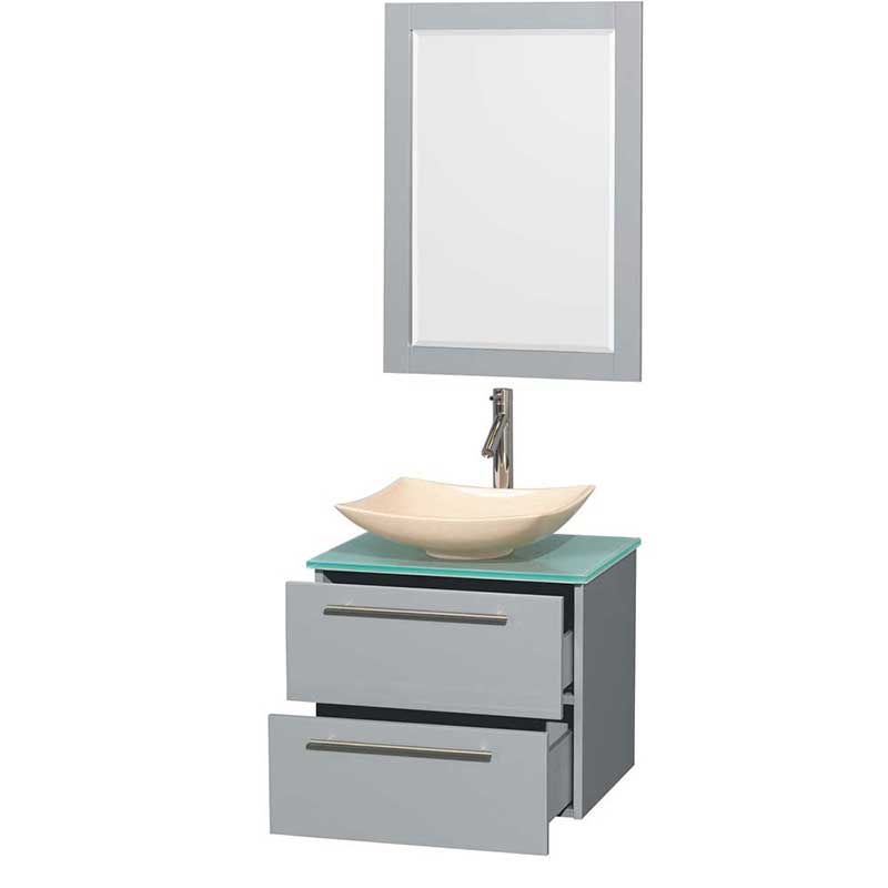 Amare 24" Single Bathroom Vanity in Dove Gray, Green Glass Countertop, Arista Ivory Marble Sink and 24" Mirror 2
