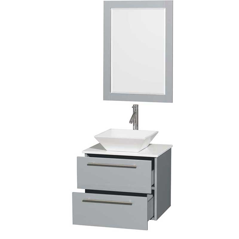 Amare 24" Single Bathroom Vanity in Dove Gray, White Man-Made Stone Countertop, Pyra White Porcelain Sink and 24" Mirror 2