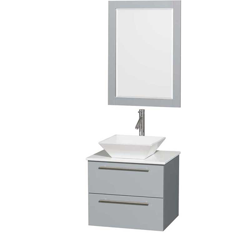 Amare 24" Single Bathroom Vanity in Dove Gray, White Man-Made Stone Countertop, Pyra White Porcelain Sink and 24" Mirror