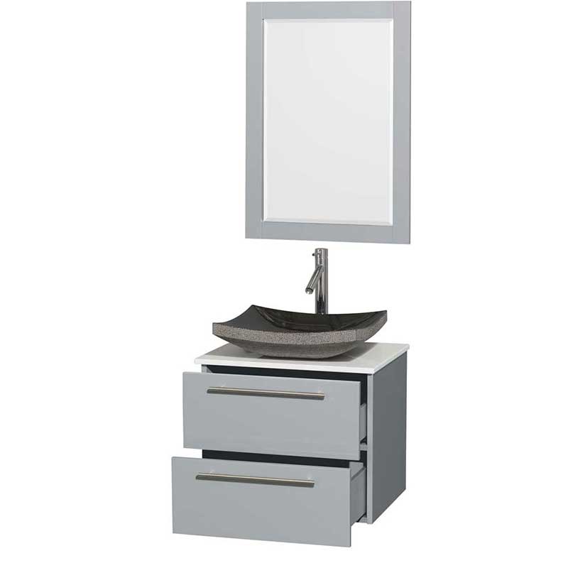Amare 24" Single Bathroom Vanity in Dove Gray, White Man-Made Stone Countertop, Altair Black Granite Sink and 24" Mirror 2