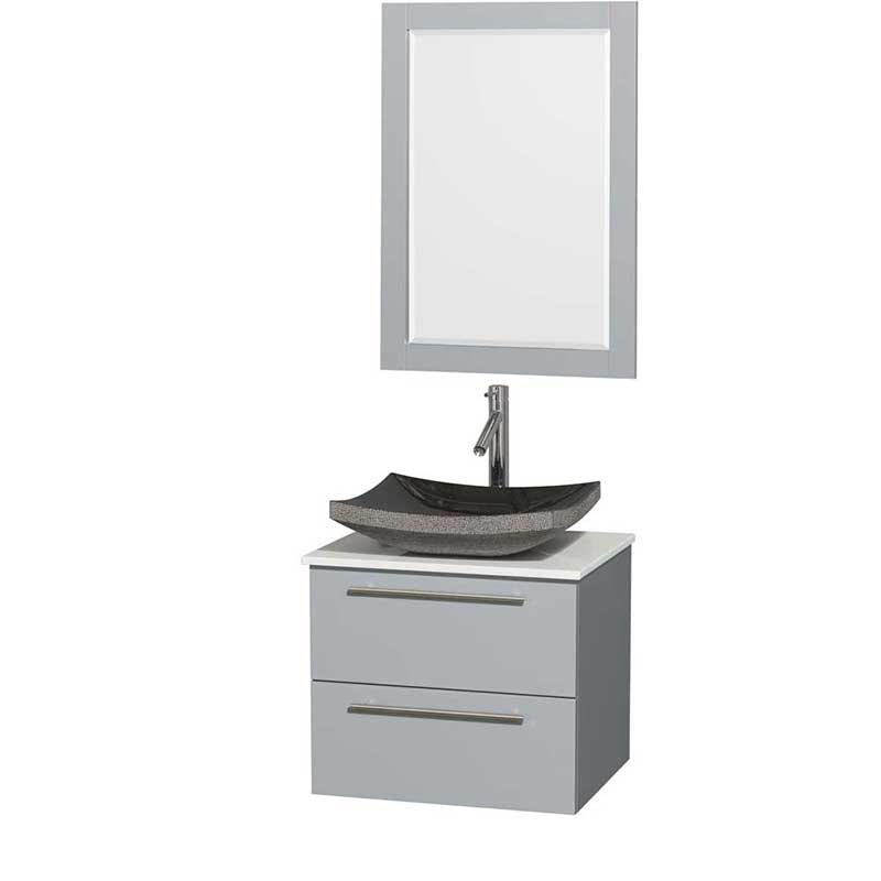 Amare 24" Single Bathroom Vanity in Dove Gray, White Man-Made Stone Countertop, Altair Black Granite Sink and 24" Mirror
