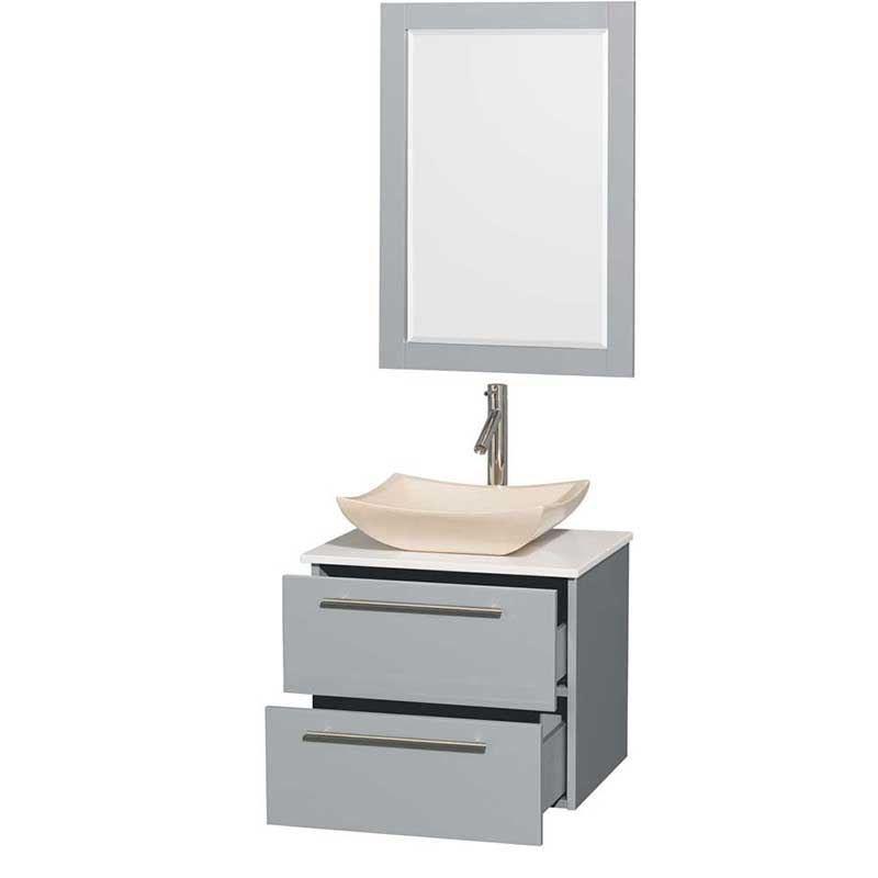 Amare 24" Single Bathroom Vanity in Dove Gray, White Man-Made Stone Countertop, Avalon Ivory Marble Sink and 24" Mirror 2