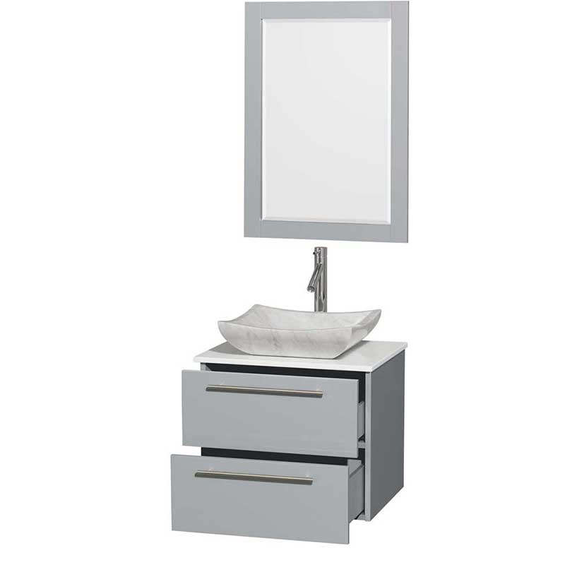Amare 24" Single Bathroom Vanity in Dove Gray, White Man-Made Stone Countertop, Avalon White Carrera Marble Sink and 24" Mirror 2