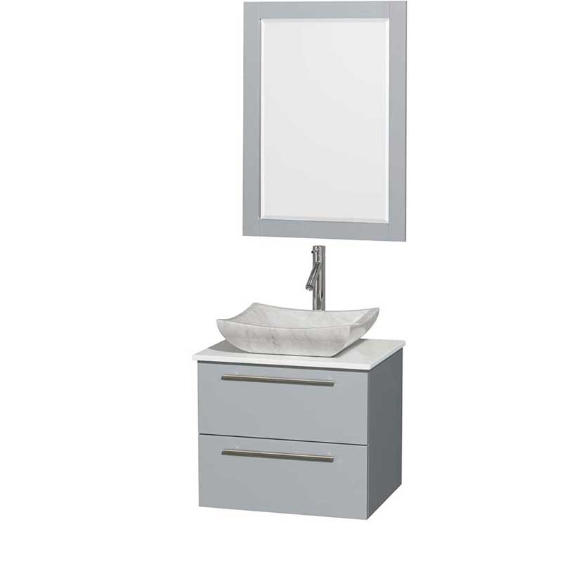 Amare 24" Single Bathroom Vanity in Dove Gray, White Man-Made Stone Countertop, Avalon White Carrera Marble Sink and 24" Mirror