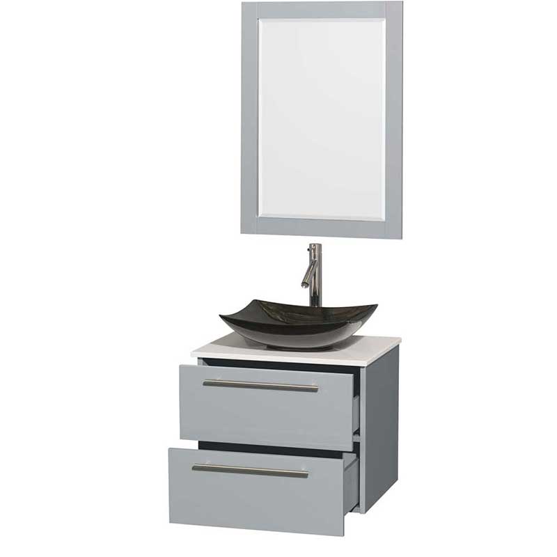 Amare 24" Single Bathroom Vanity in Dove Gray, White Man-Made Stone Countertop, Arista Black Granite Sink and 24" Mirror 2