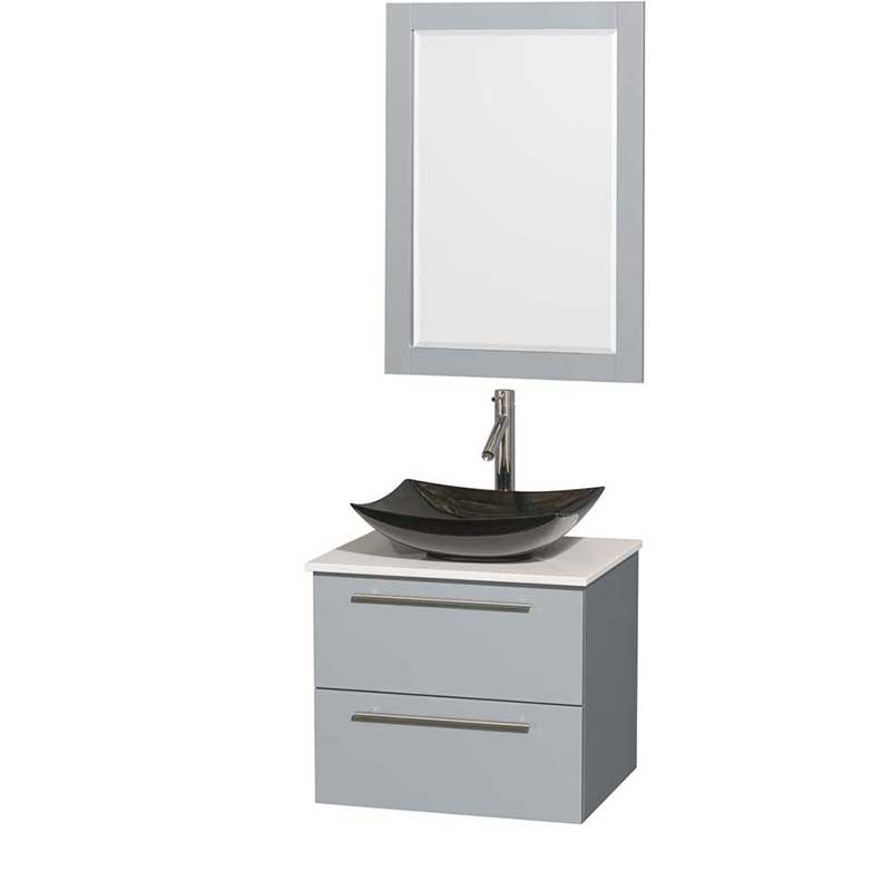 Amare 24" Single Bathroom Vanity in Dove Gray, White Man-Made Stone Countertop, Arista Black Granite Sink and 24" Mirror