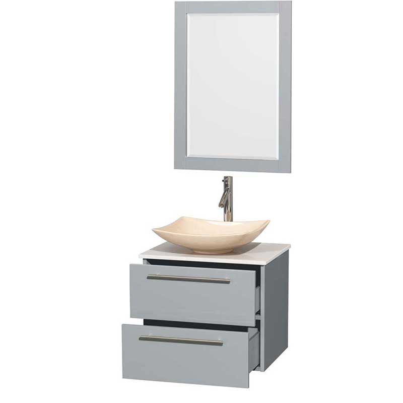 Amare 24" Single Bathroom Vanity in Dove Gray, White Man-Made Stone Countertop, Arista Ivory Marble Sink and 24" Mirror 2