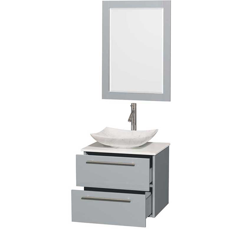 Amare 24" Single Bathroom Vanity in Dove Gray, White Man-Made Stone Countertop, Arista White Carrera Marble Sink and 24" Mirror 2