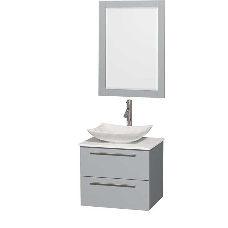Amare 24" Single Bathroom Vanity in Dove Gray, White Man-Made Stone Countertop, Arista White Carrera Marble Sink and 24" Mirror