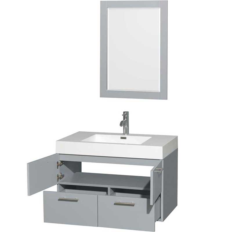 Amare 36" Single Bathroom Vanity in Dove Gray, Acrylic Resin Countertop, Integrated Sink and 24" Mirror 2