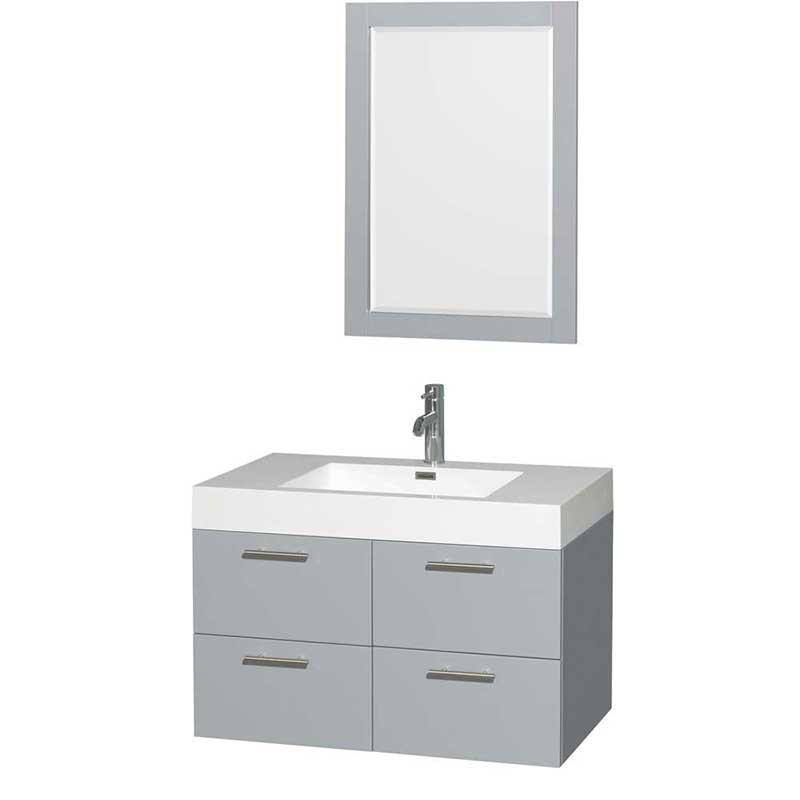 Amare 36" Single Bathroom Vanity in Dove Gray, Acrylic Resin Countertop, Integrated Sink and 24" Mirror