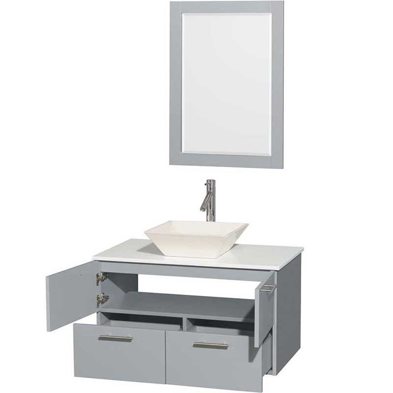 Amare 36" Single Bathroom Vanity in Dove Gray, White Man-Made Stone Countertop, Pyra Bone Porcelain Sink and 24" Mirror 2