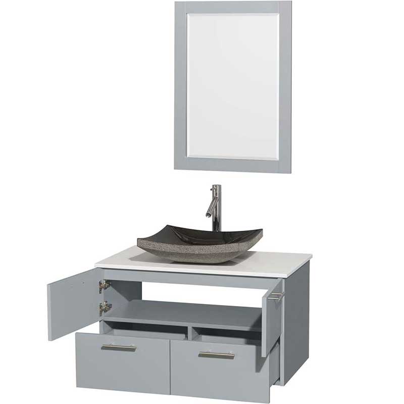 Amare 36" Single Bathroom Vanity in Dove Gray, White Man-Made Stone Countertop, Altair Black Granite Sink and 24" Mirror 2