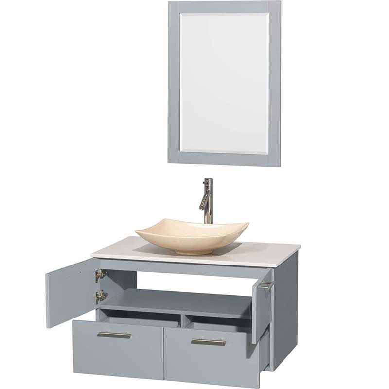 Amare 36" Single Bathroom Vanity in Dove Gray, White Man-Made Stone Countertop, Arista Ivory Marble Sink and 24" Mirror 2