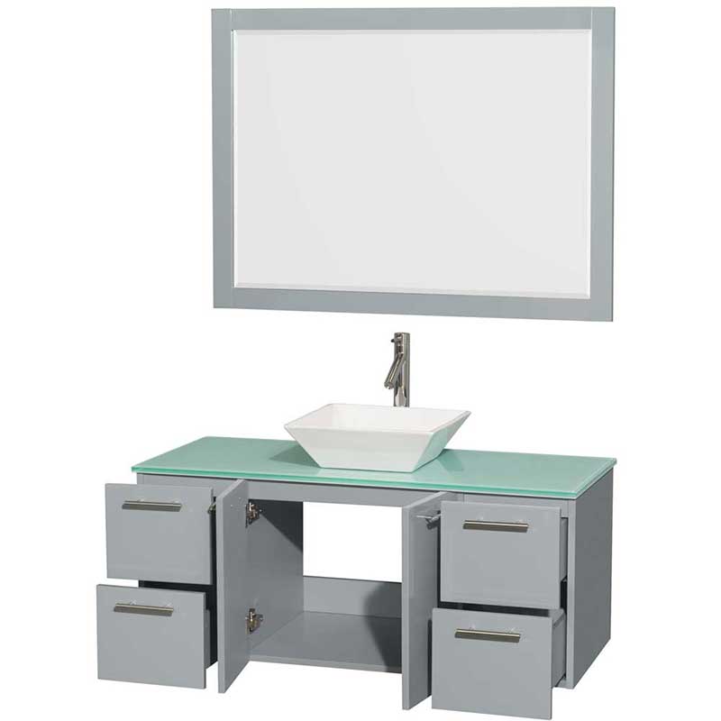 Amare 48" Single Bathroom Vanity in Dove Gray, Green Glass Countertop, Pyra White Porcelain Sink and 46" Mirror 2