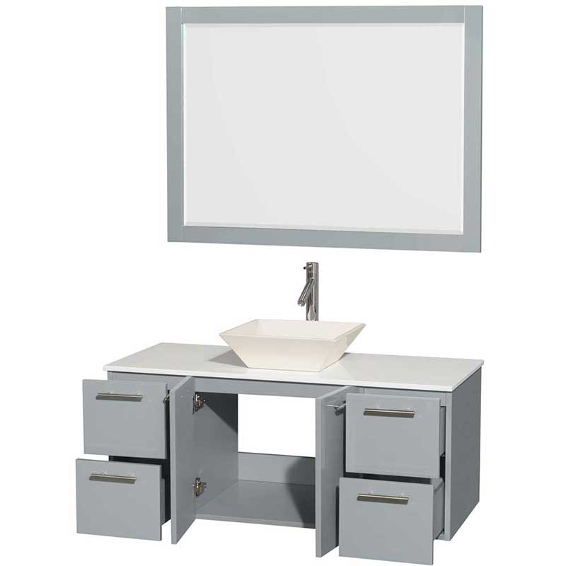 Amare 48" Single Bathroom Vanity in Dove Gray, White Man-Made Stone Countertop, Pyra Bone Porcelain Sink and 46" Mirror 2